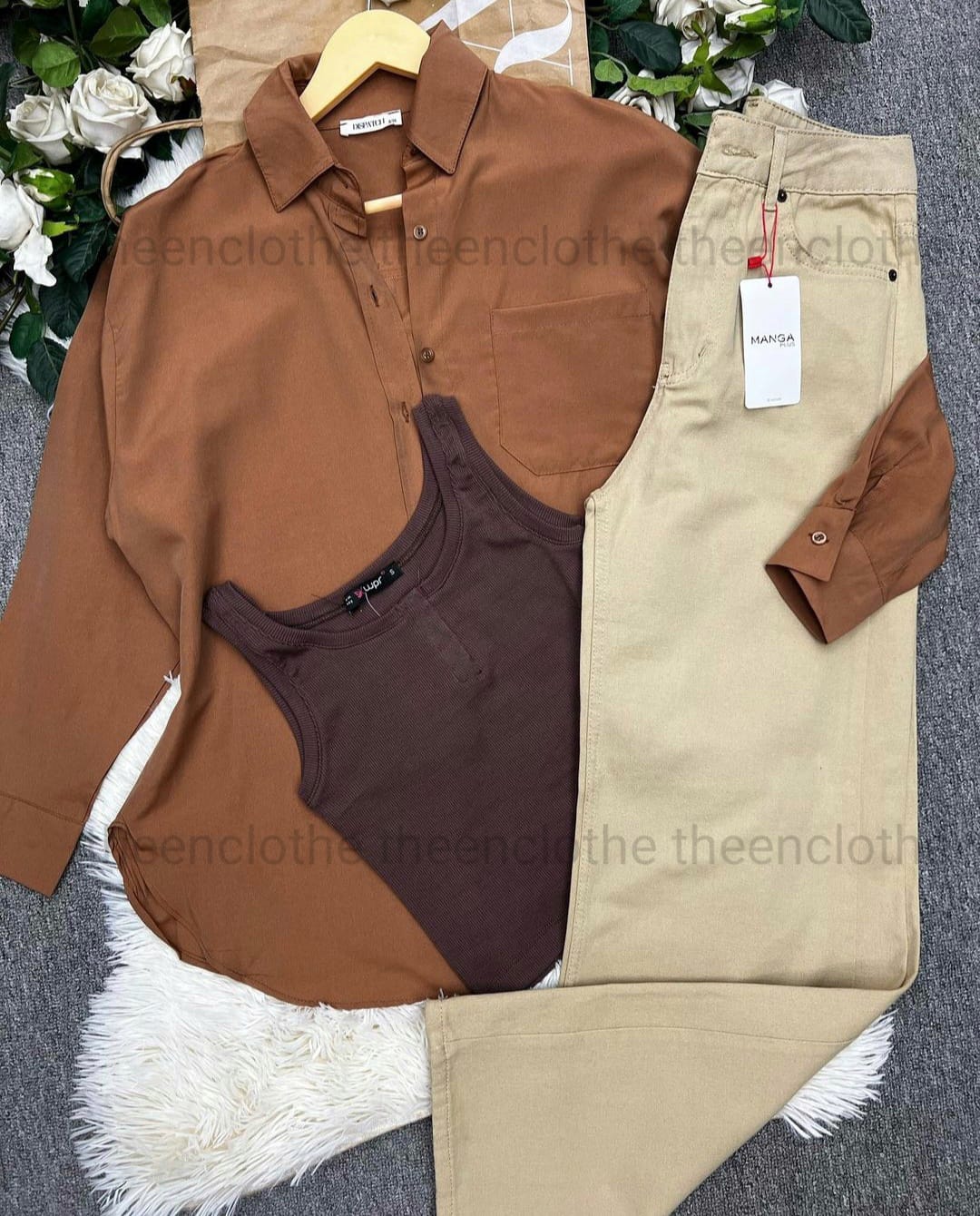 Buttom Down Shirt & Wide Leg Jeans