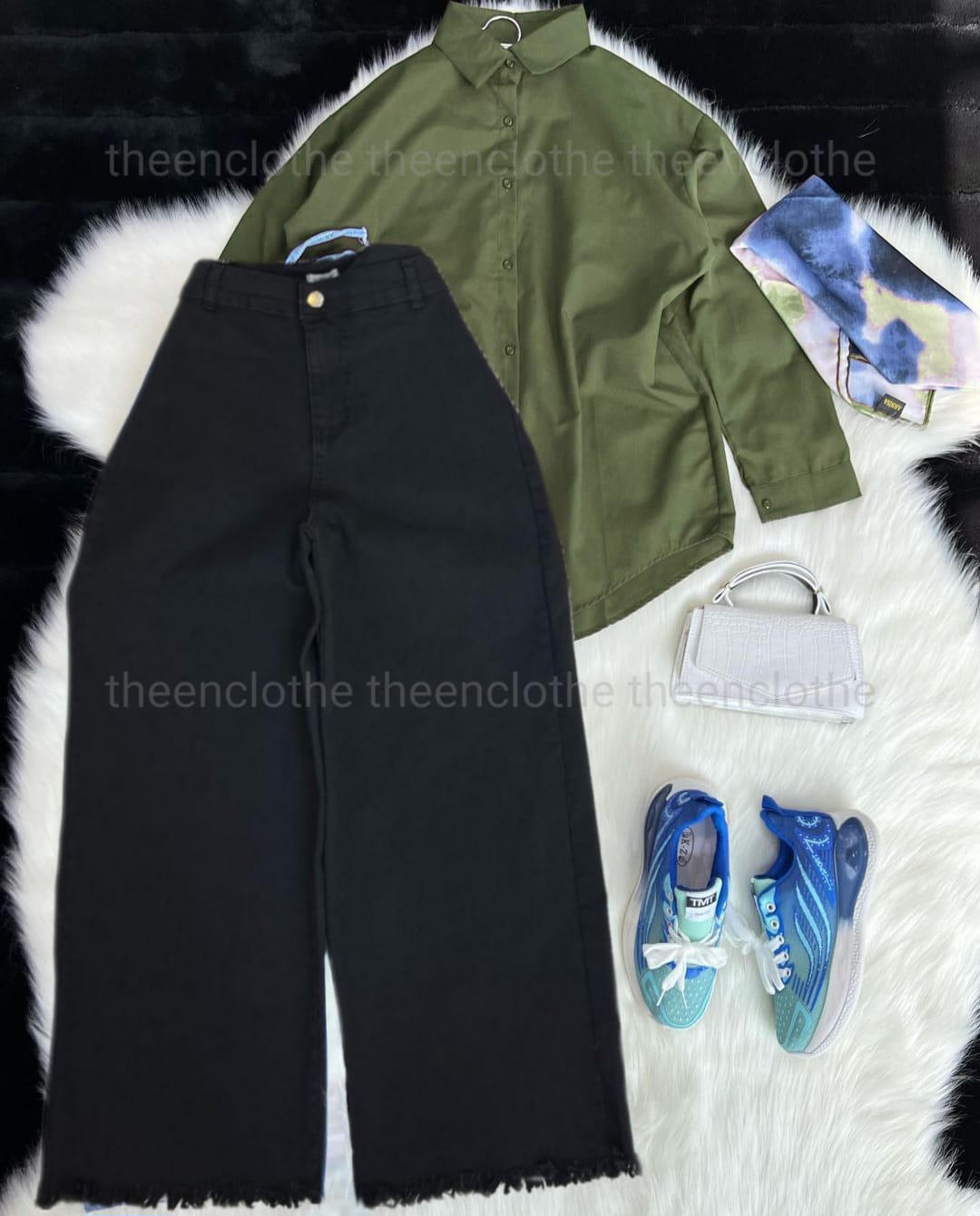 Button Down Shirt & Wide Leg Jeans