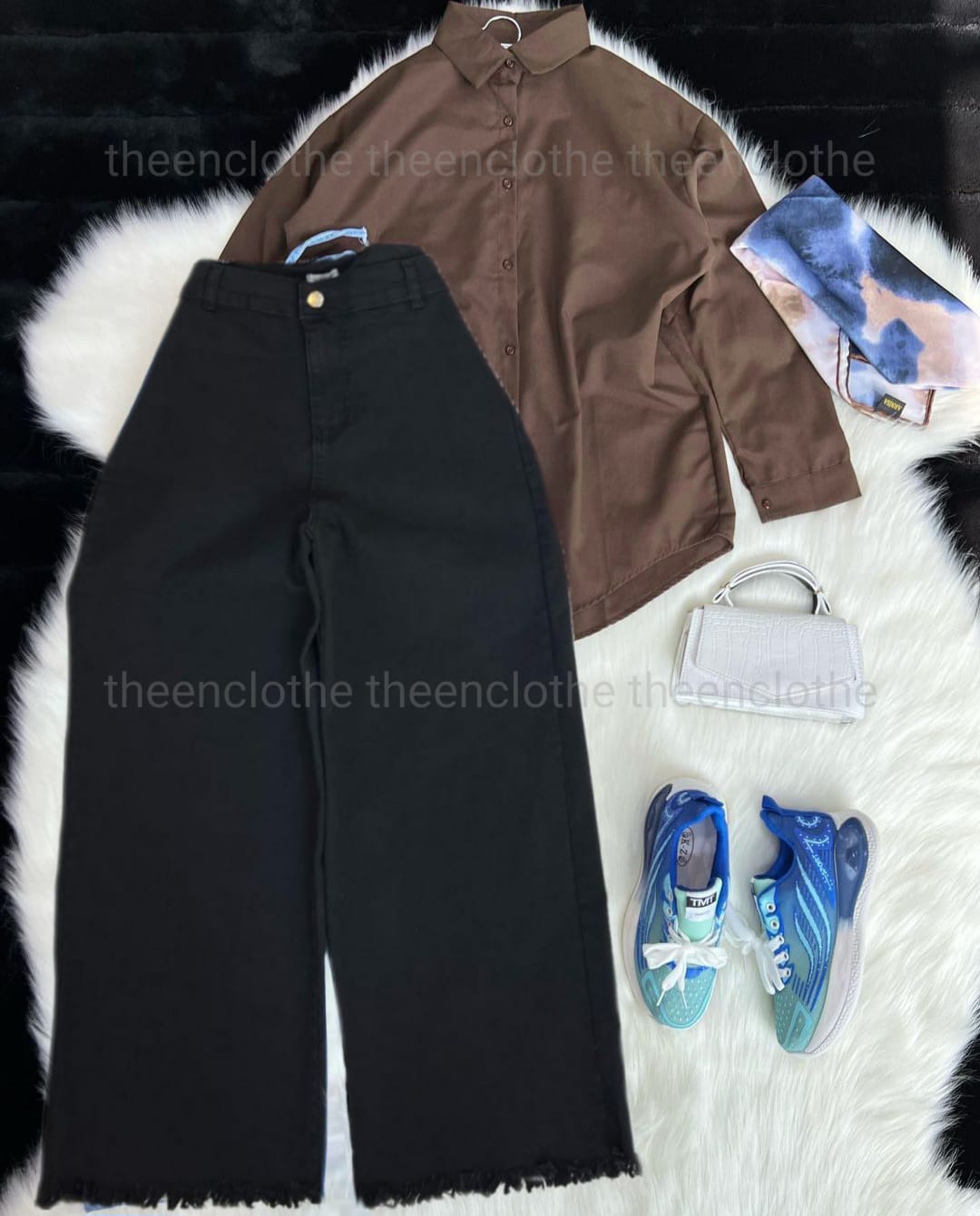 Button Down Shirt & Wide Leg Jeans