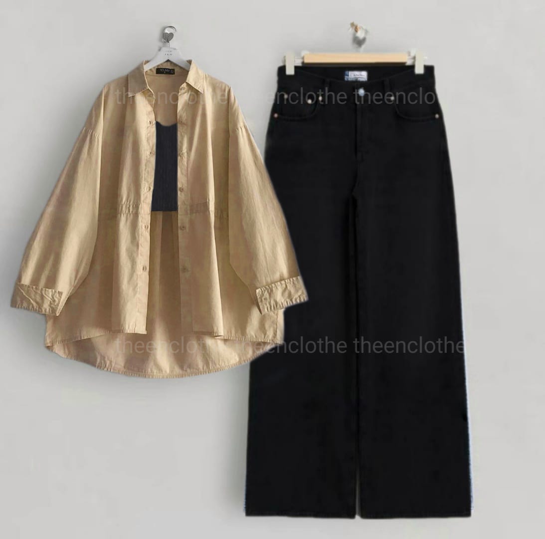Buttom Down Shirt & Wide Leg Jeans