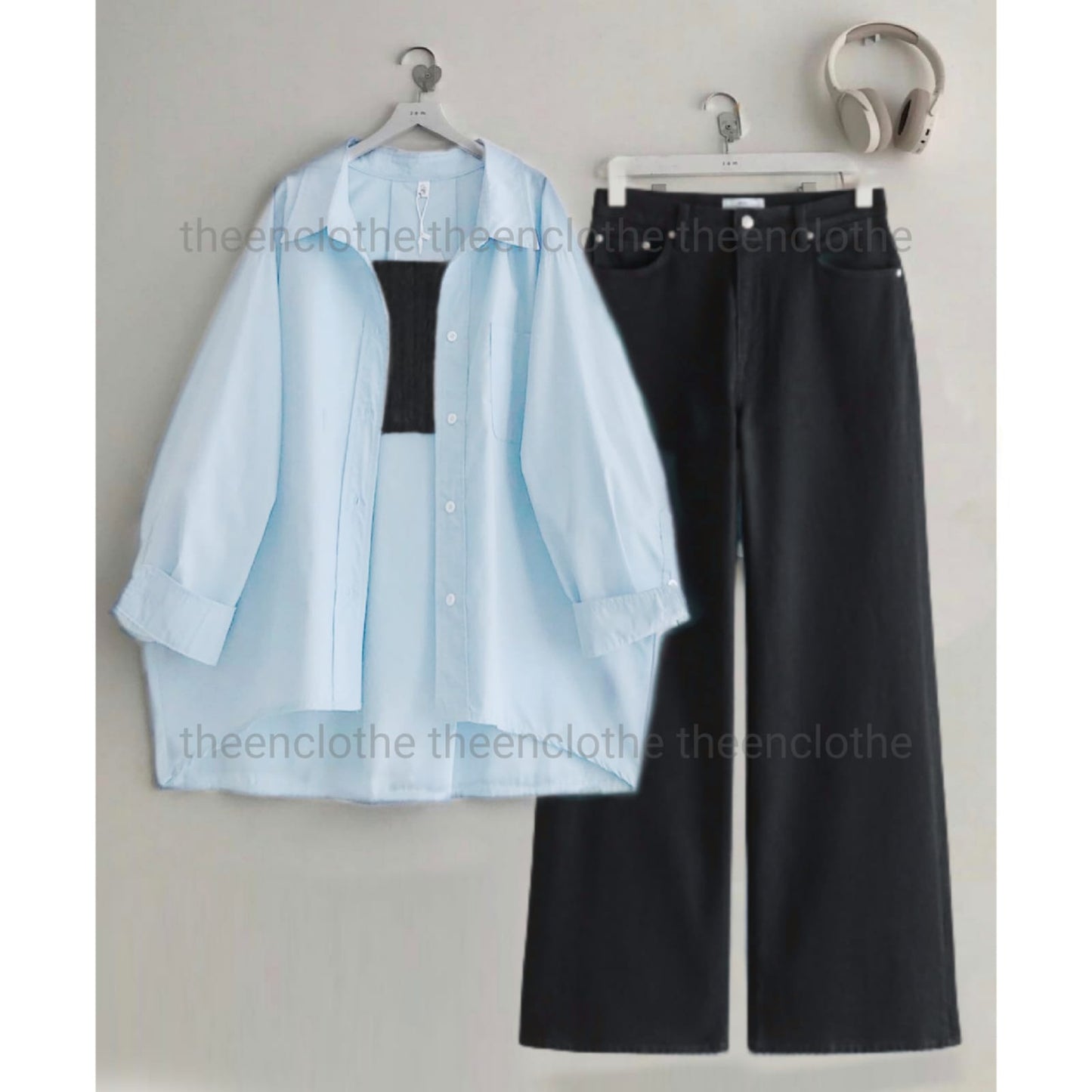 Button Down Shirt & Wide Leg Jeans