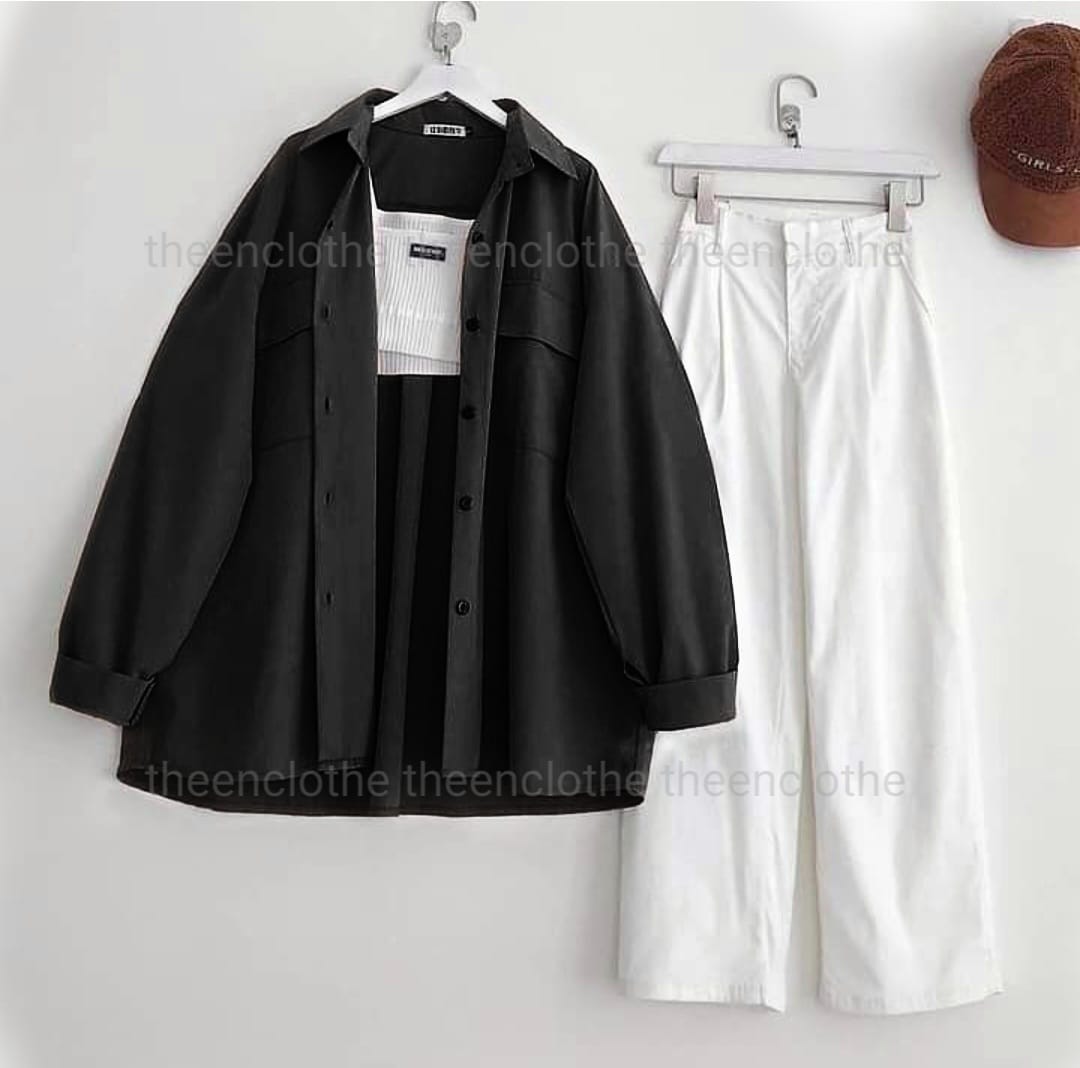 Button Down Shirt & Wide Leg Jeans