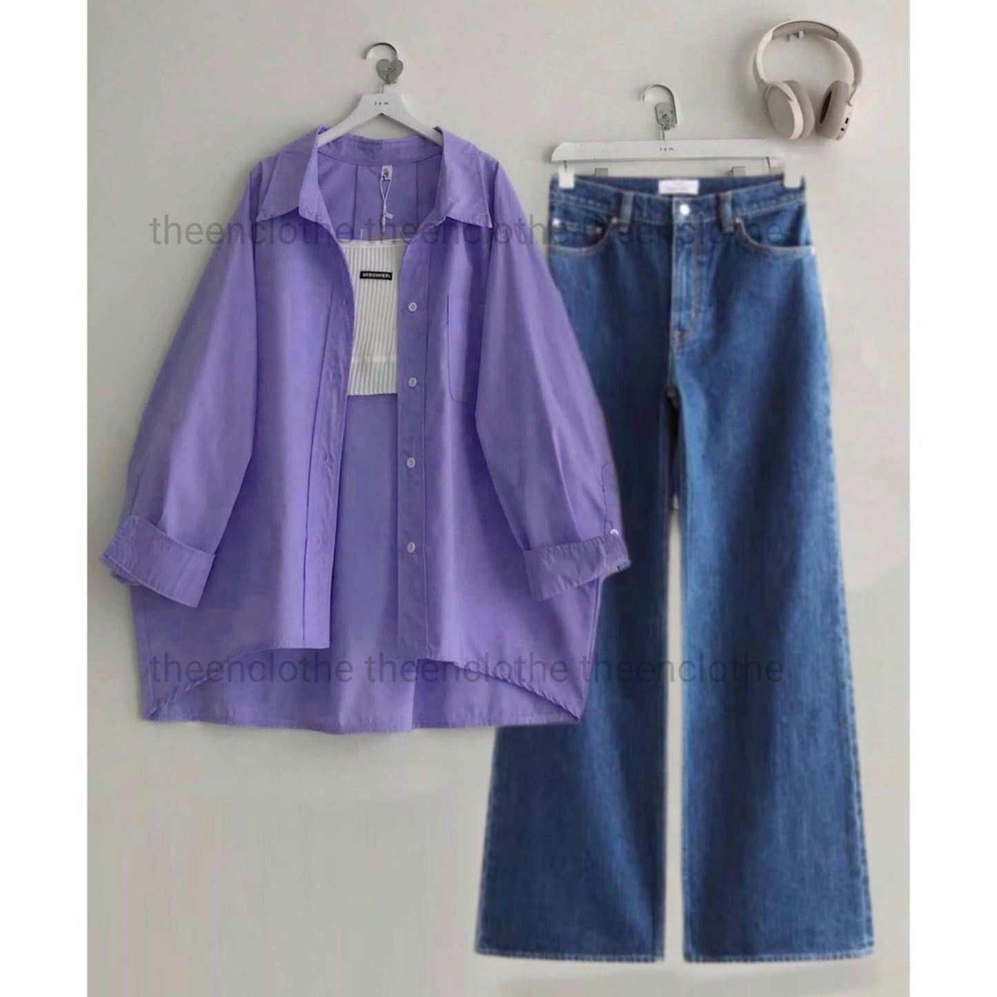 Button Down Shirt & Wide Leg Jeans