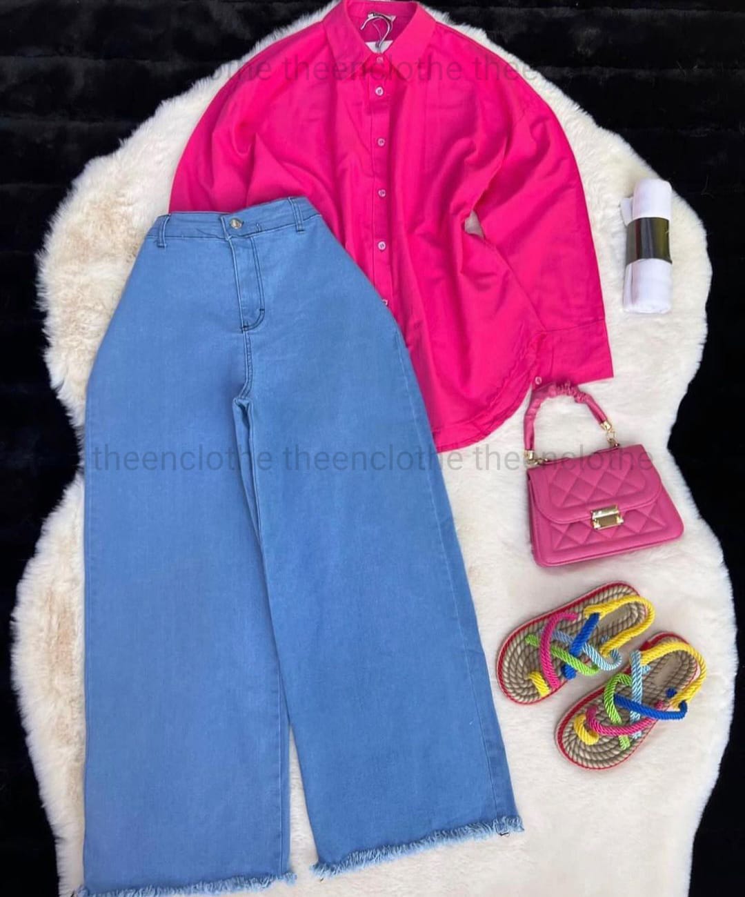 Button Down Shirt & Wide Leg Jeans