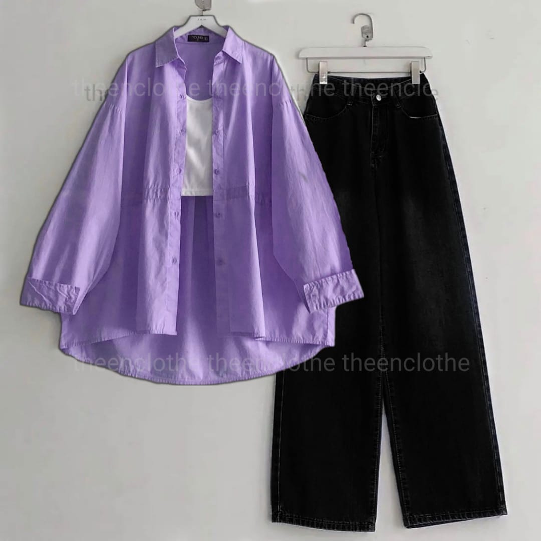 Buttom Down Shirt & Wide Leg Jeans