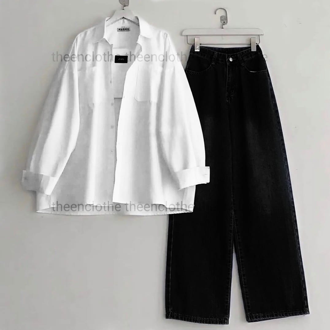 Button Down Shirt & Wide Leg Jeans