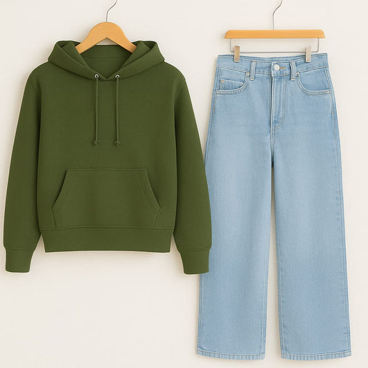 Hoodie With Iceblue Wide Leg Jeans