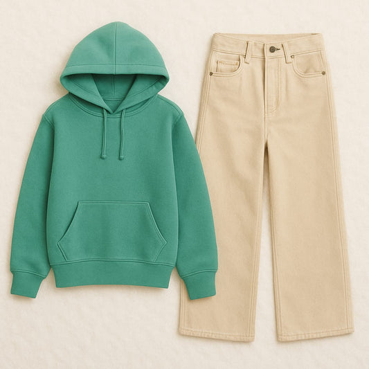 Hoodie With Beige Wide Leg Jeans