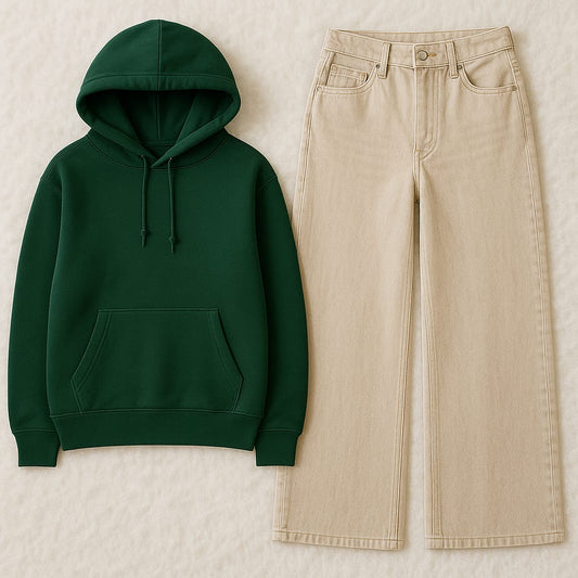 Hoodie With Beige Wide Leg Jeans