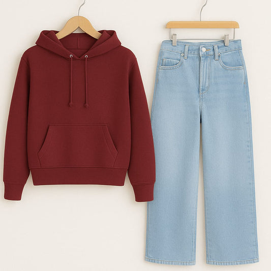 Hoodie With Iceblue Wide Leg Jeans
