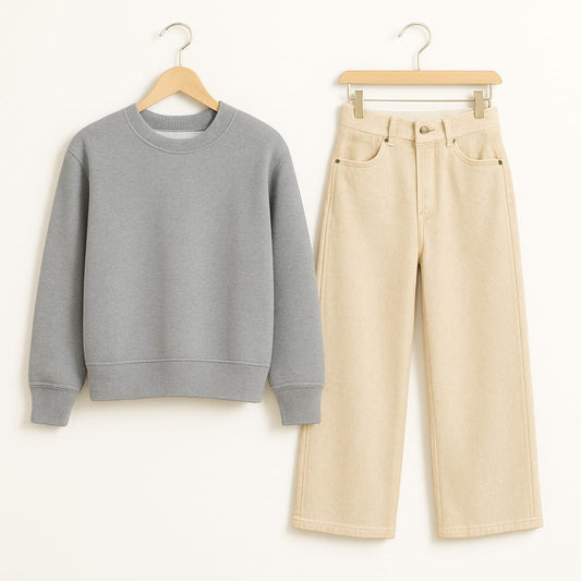 Sweatshirt With Beige Wide Leg Jeans