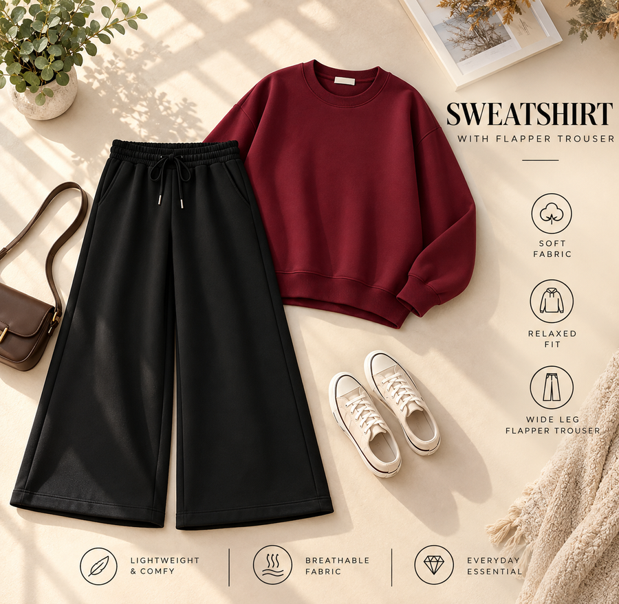 Plain Sweatshirt With Flapper Trouser
