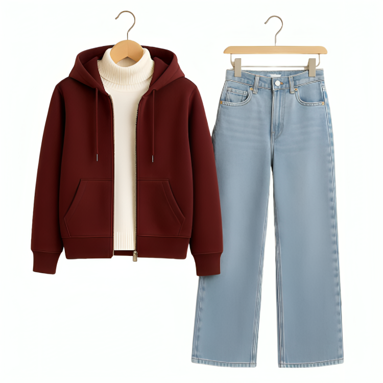 Zipper With Highneck & Jeans