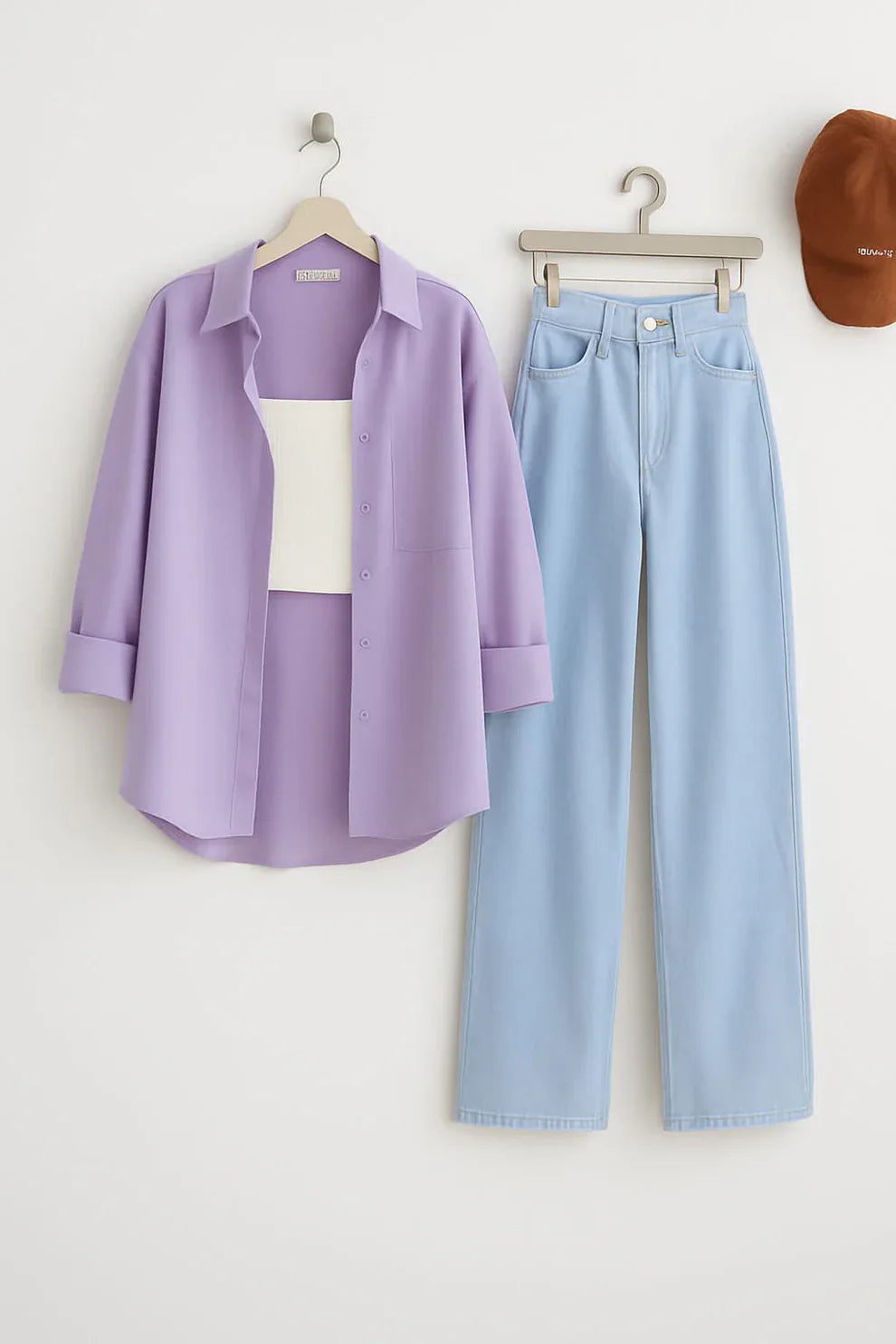 Button Down Shirt with Inner & Wide Legs Jeans