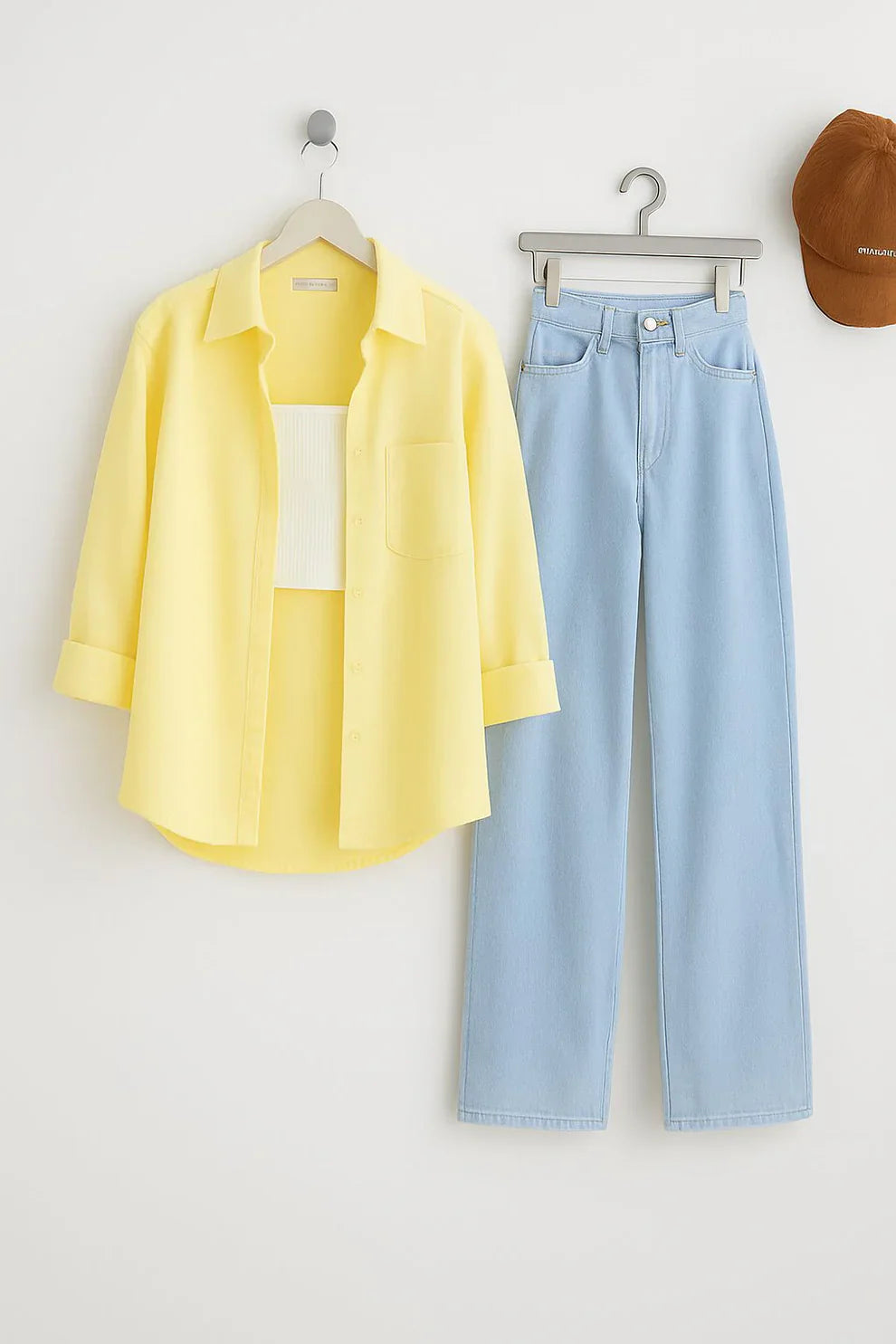 Button Down Shirt with Inner & Wide Legs Jeans