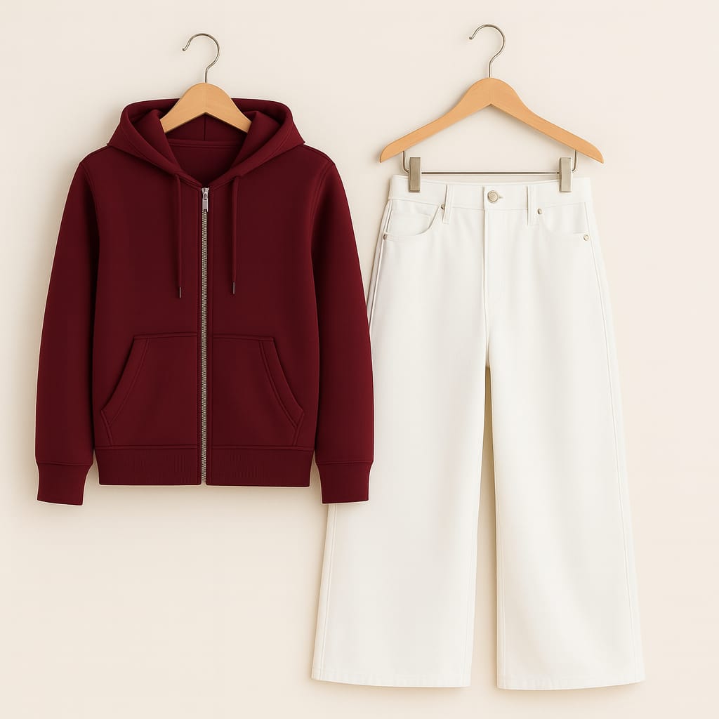 Zipper hoodie with wide leg jeans