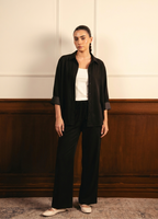 Black Button Down Shirt With White Inner & Black Flapper Trouser