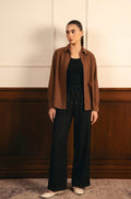 Brown Button Down Shirt With Black Inner & Black Flapper Trouser