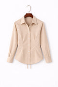 Beige Fitted Button Down Shirt