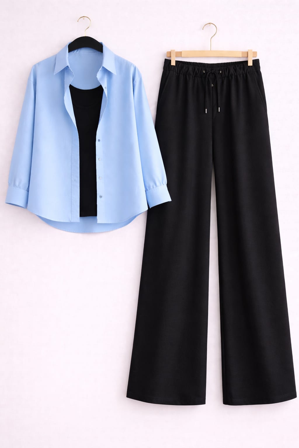 Sky Blue Button Down Shirt With Black Inner & Black Flapper Trouser