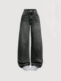 Greyish Black Vintage Faded Baggy Jeans