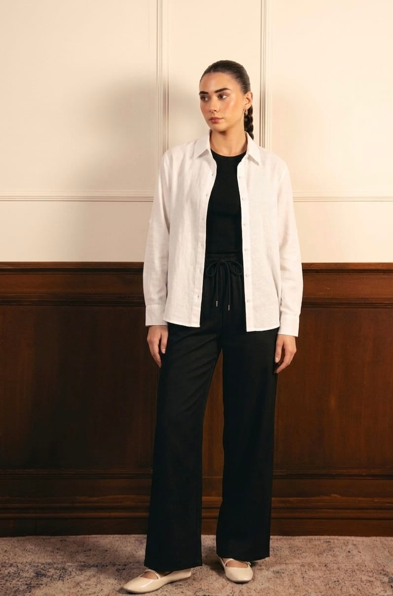White Button Down Shirt With Black Inner & Black Flapper Trouser