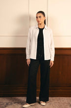 White Button Down Shirt With Black Inner & Black Flapper Trouser