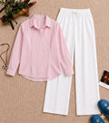 Baby Pink Lining Button Down Shirt & White Flapper Trouser