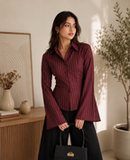 Wine Corset-Fitted Shirt With Flared Sleeves