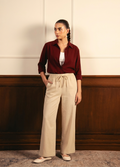 Maroon Button Down Shirt With White Inner & Beige Flapper Trouser