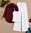 Maroon Button Down Shirt With White Inner & White Flapper Trouser