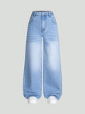 Ice-Blue Vintage Faded Baggy Jeans