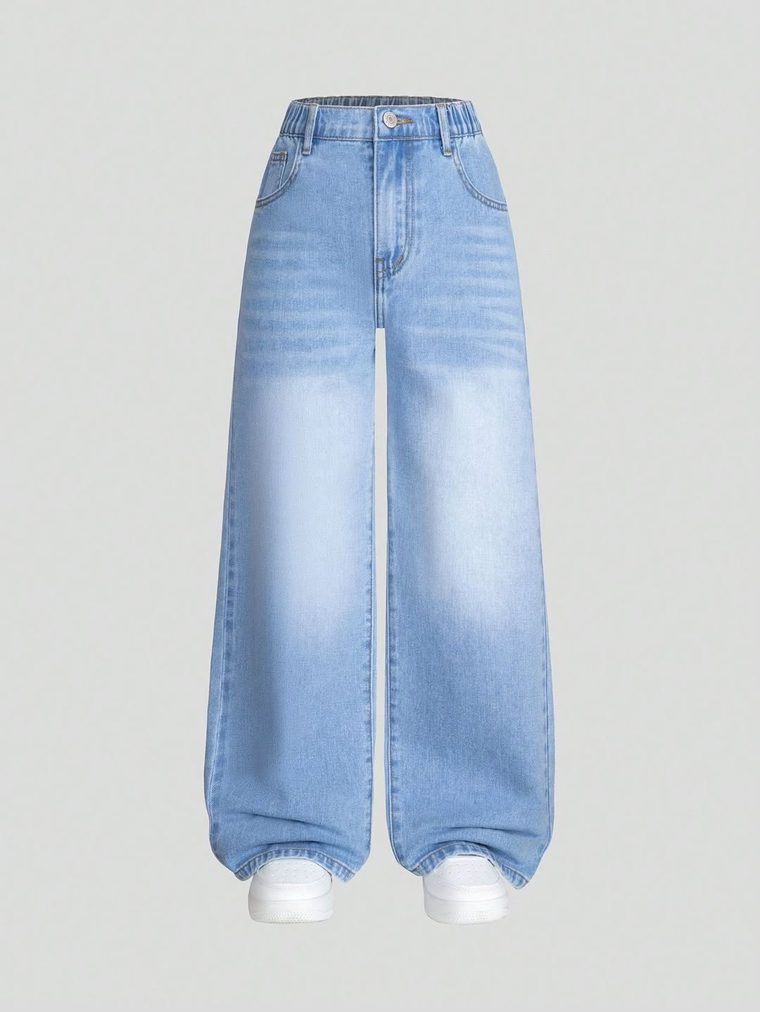 Ice-Blue Vintage Faded Baggy Jeans