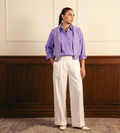 Lilac Button Down Shirt & White Wide Leg Jeans