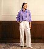 Lilac Button Down Shirt & White Wide Leg Jeans