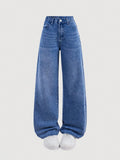 Dark-Blue Vintage Faded Baggy Jeans