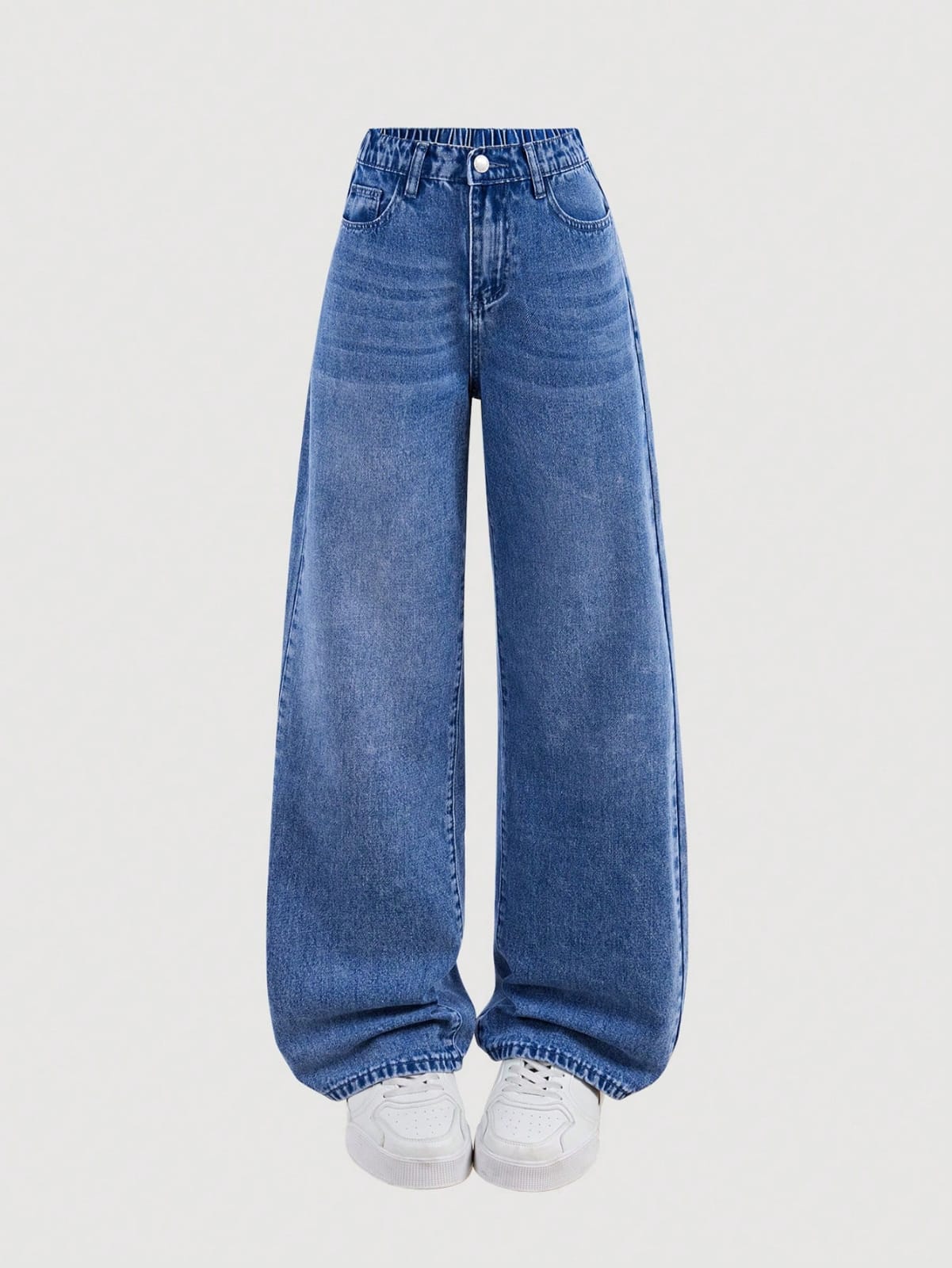 Dark-Blue Vintage Faded Baggy Jeans