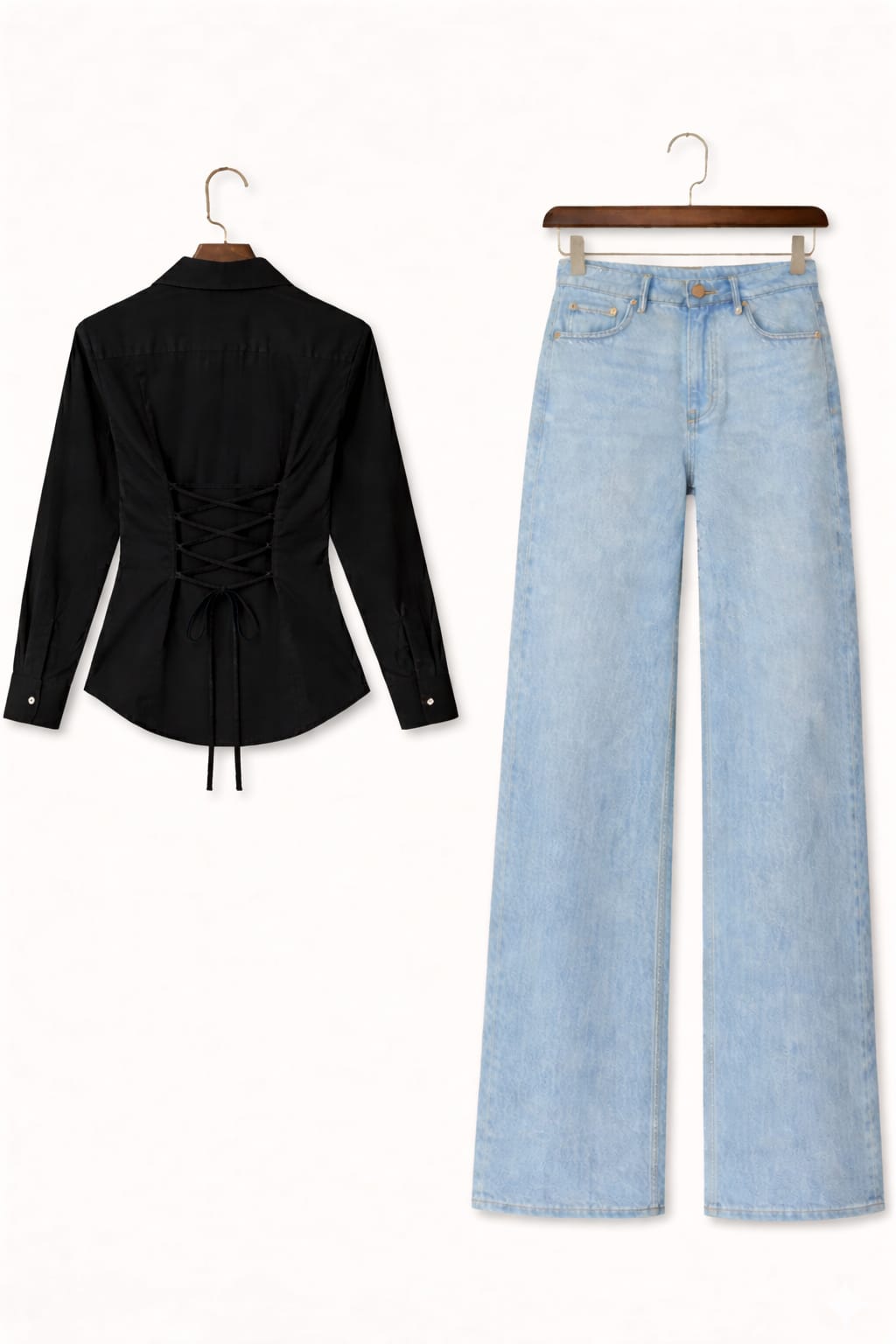 Black Fitted Button Down & IceBlue Wide Leg Jeans