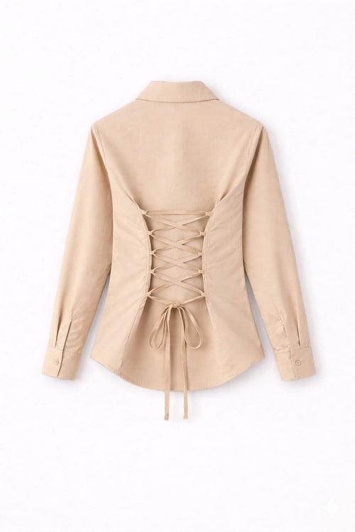 Beige Fitted Button Down Shirt