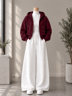 Zipper Hoodie with White High Neck & White Flapper Trouser