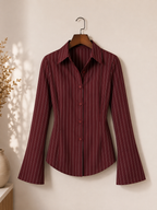 Wine Corset-Fitted Shirt With Flared Sleeves