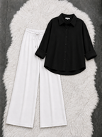Black Button Down Shirt With White Flapper Trouser