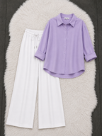 Lilac Button Down Shirt With White Flapper Trouser