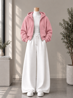Zipper Hoodie with White High Neck & White Flapper Trouser