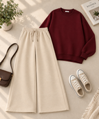 Sweatshirt with Beige Flapper Trouser