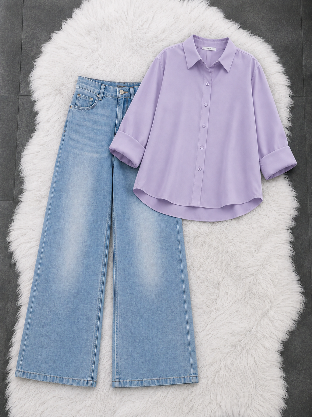 Button-Down Shirt With Ice-Blue Vintage Wide Leg Jeans