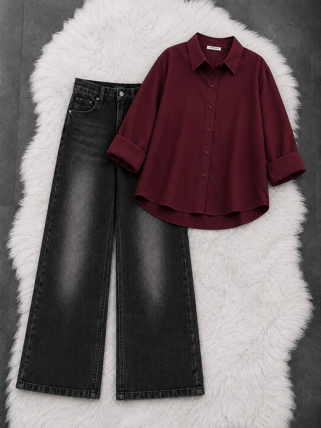 Button-Down Shirt With Black Vintage Wide Leg Jeans