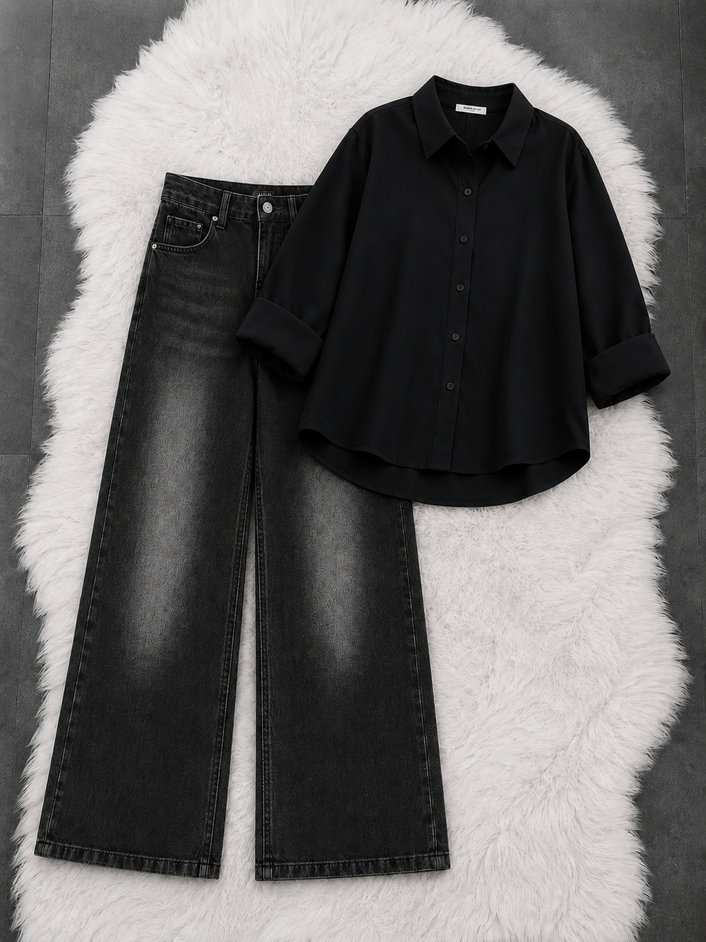 Button-Down Shirt With Black Vintage Wide Leg Jeans