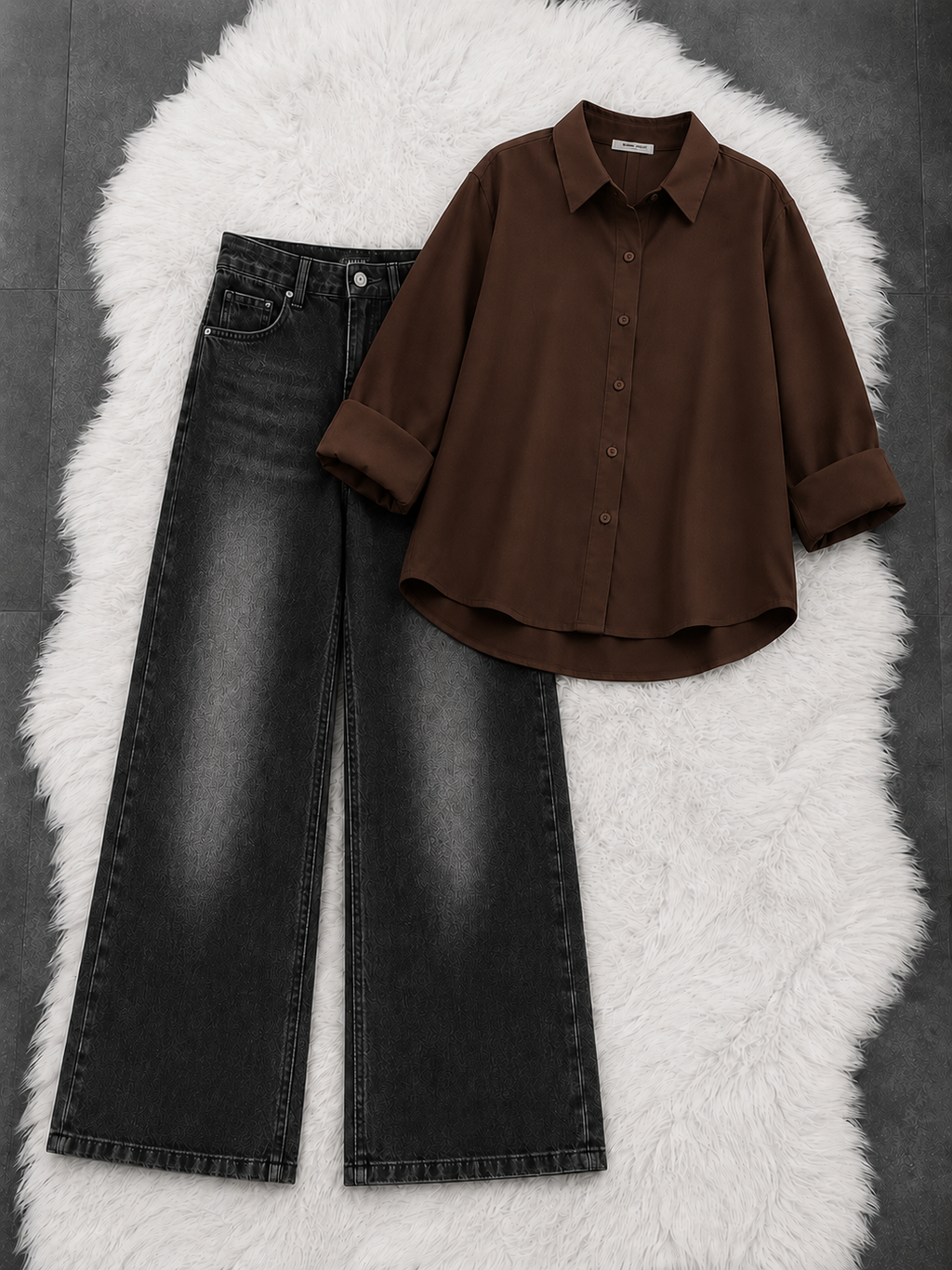Button-Down Shirt With Black Vintage Wide Leg Jeans