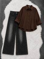 Button-Down Shirt With Black Vintage Wide Leg Jeans